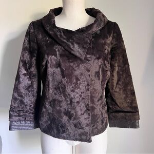 Edward An Faux Fur Short Coat Sz 8 Brown Leather Sleeves Chic Retro